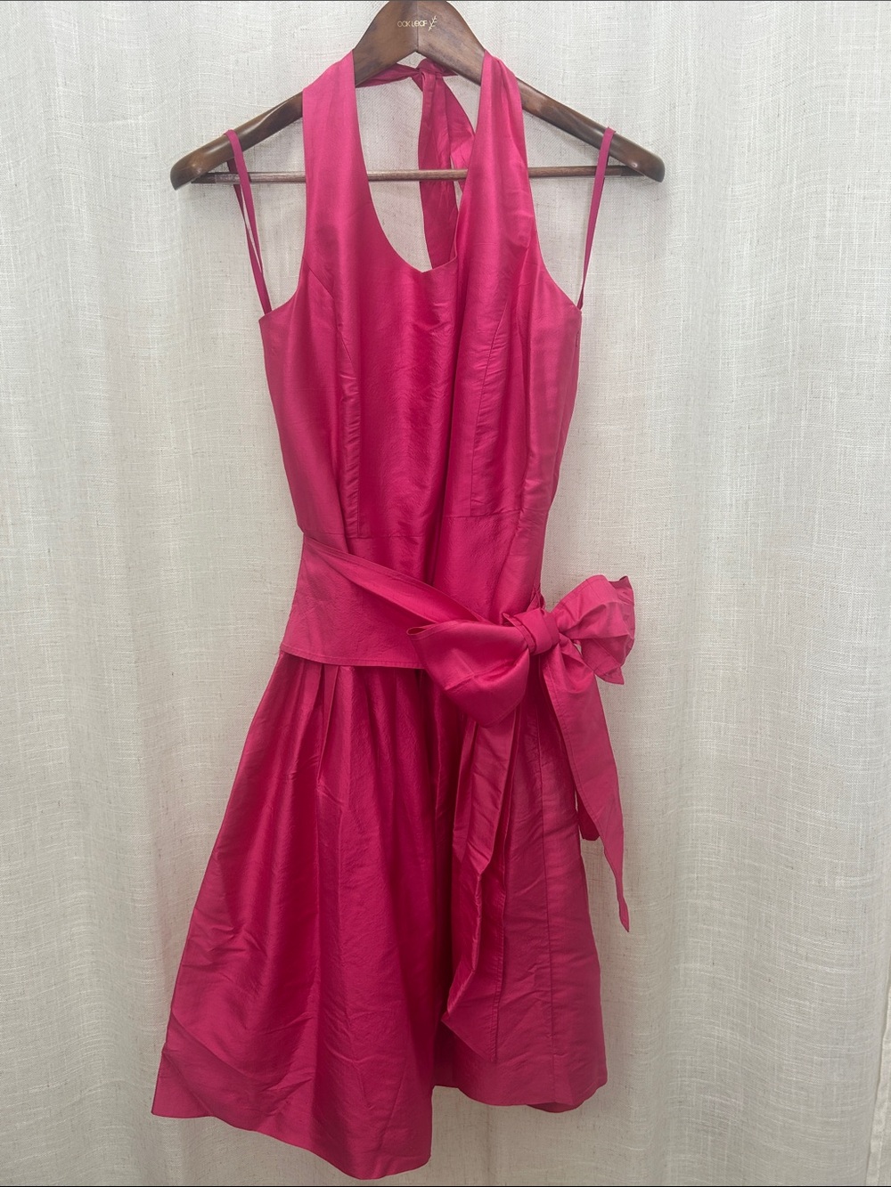 Sara Campbell Fuchsia Silk Halter Dress with Waist Self Tie Bow Size 12